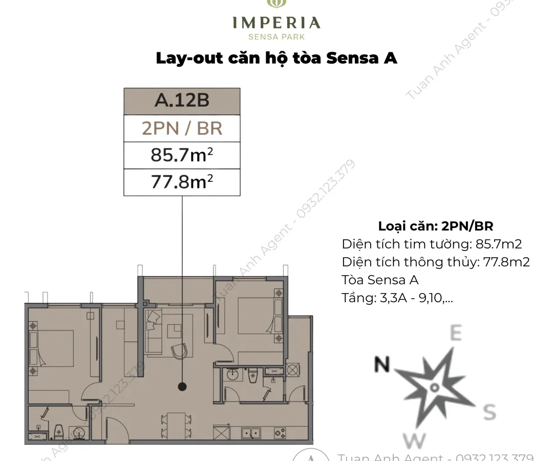 Các layout 2PN Sensa A Imperia Sensa Park: 70,4–85,7m²