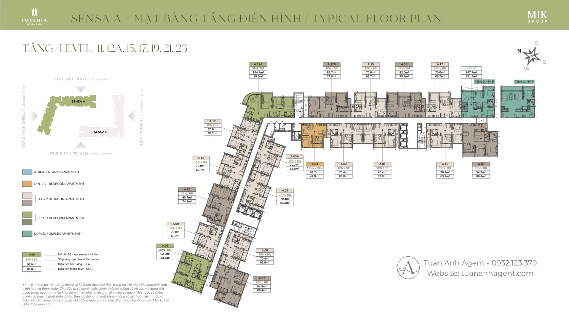 Mặt bằng tầng 11, 12A, 15, 17, 19, 21 và 23 tòa Sensa A Imperia Sensa Park