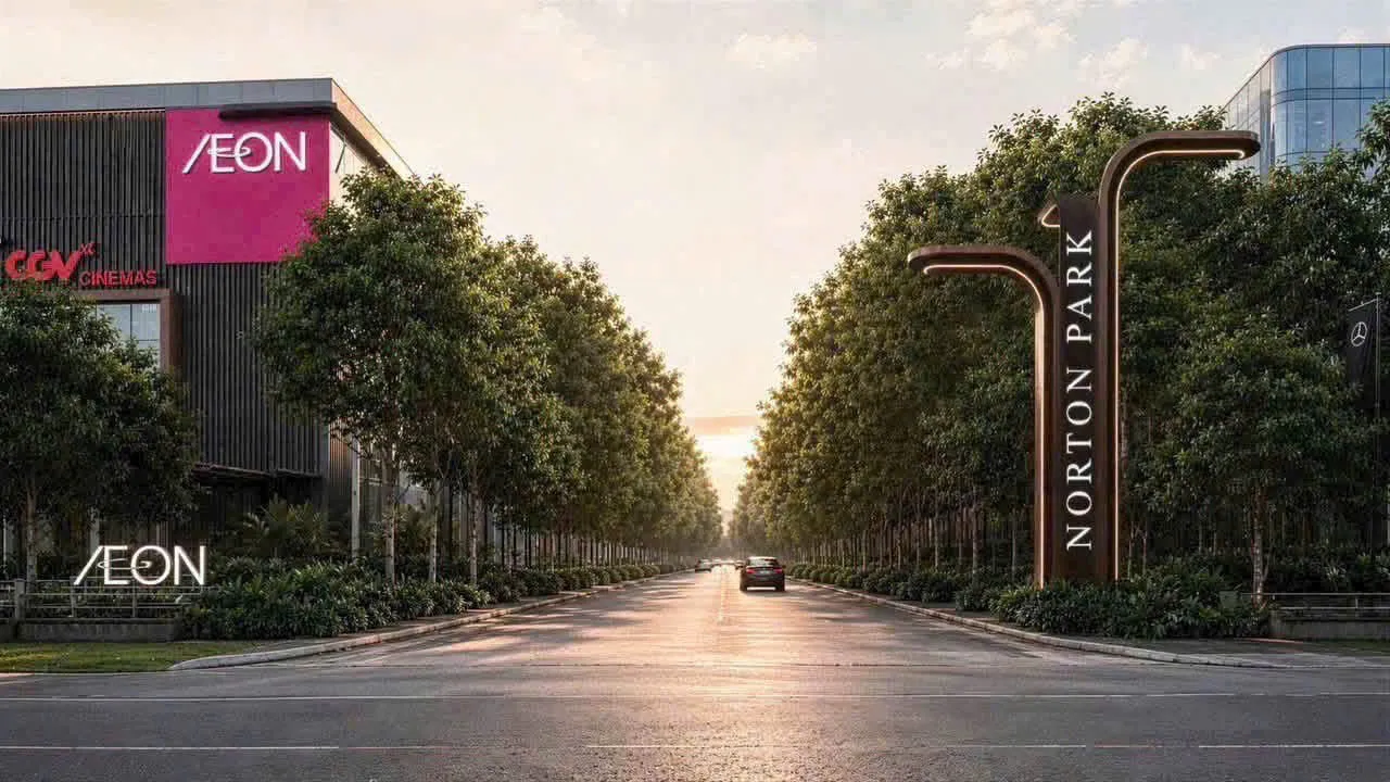 Phối cảnh cổng vào dự án Norton Park gần trung tâm thương mại AEON