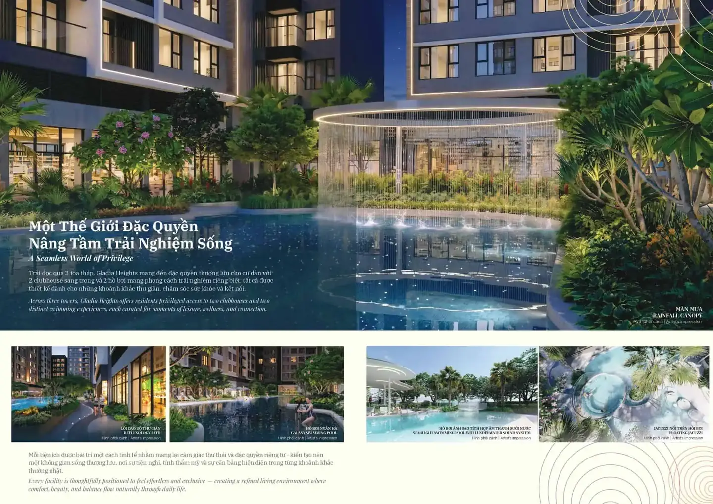 Phối cảnh tiện ích hồ bơi và không gian chung Gladia Heights